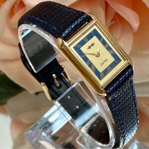 Vintage Clio Blue Paris Swiss Quartz Petite Tank Style Watch Roman Numerals